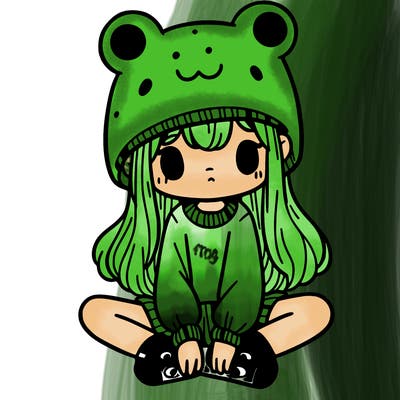a girl wearing a frog hat and some frog socks