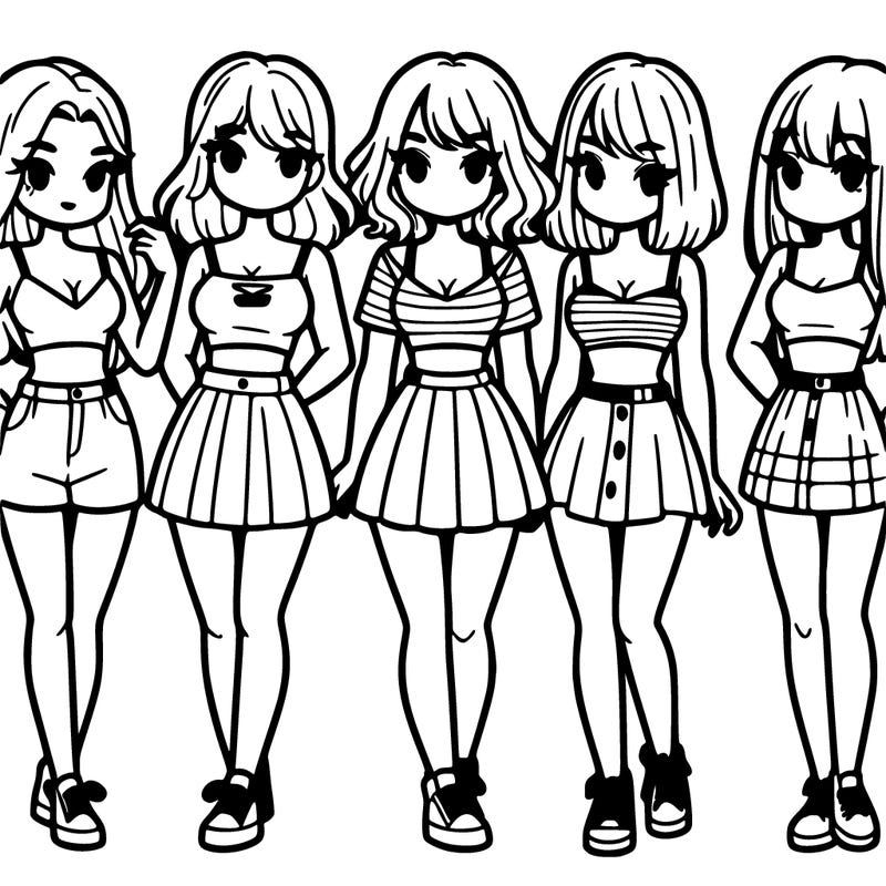 a group of girls wearing crop tops and skirts