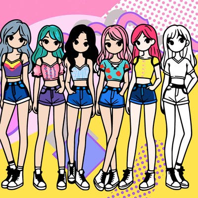 a group of girls wearing crop tops and shorts