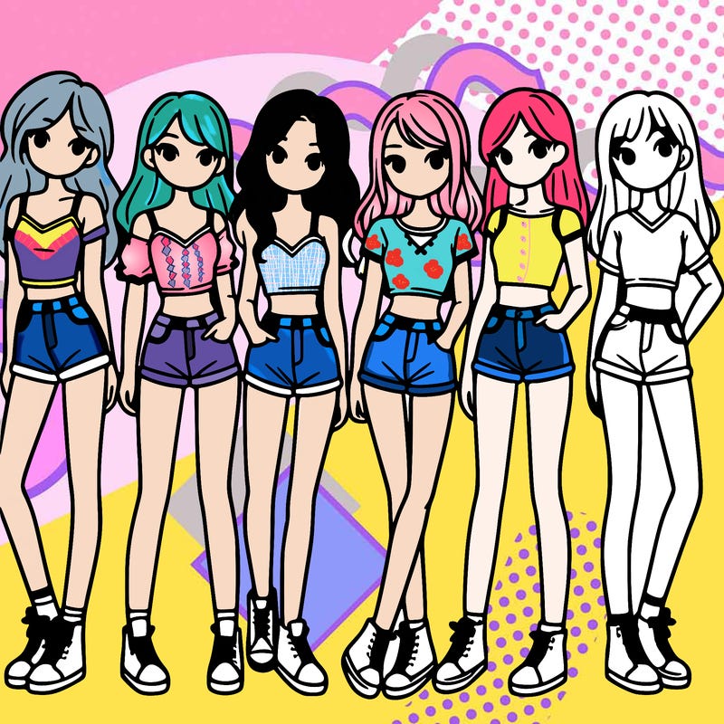 a group of girls wearing crop tops and shorts