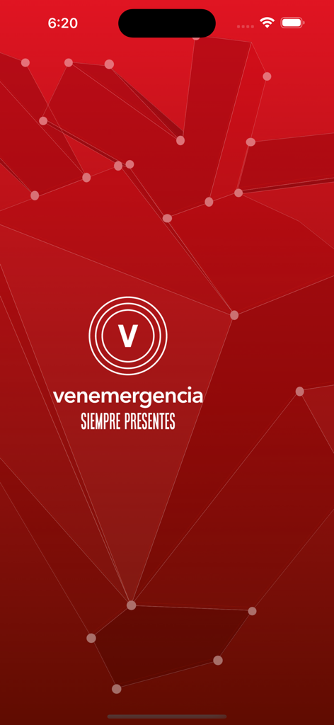 Venemergencia - Venemergencia healthcare app splash screen with logo and slogan Siempre Presentes on a red background