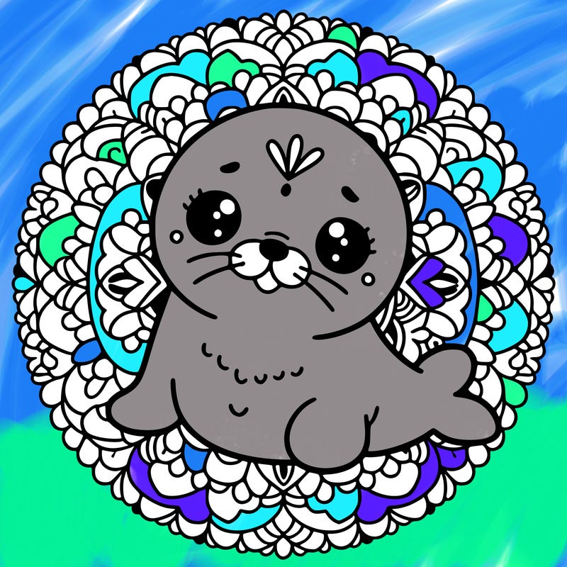 a cute baby seal mandala