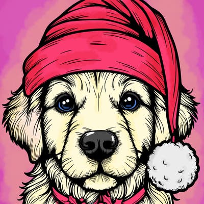 realistic dog with a christmas hat