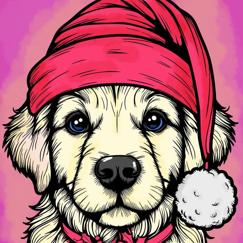 realistic dog with a christmas hat