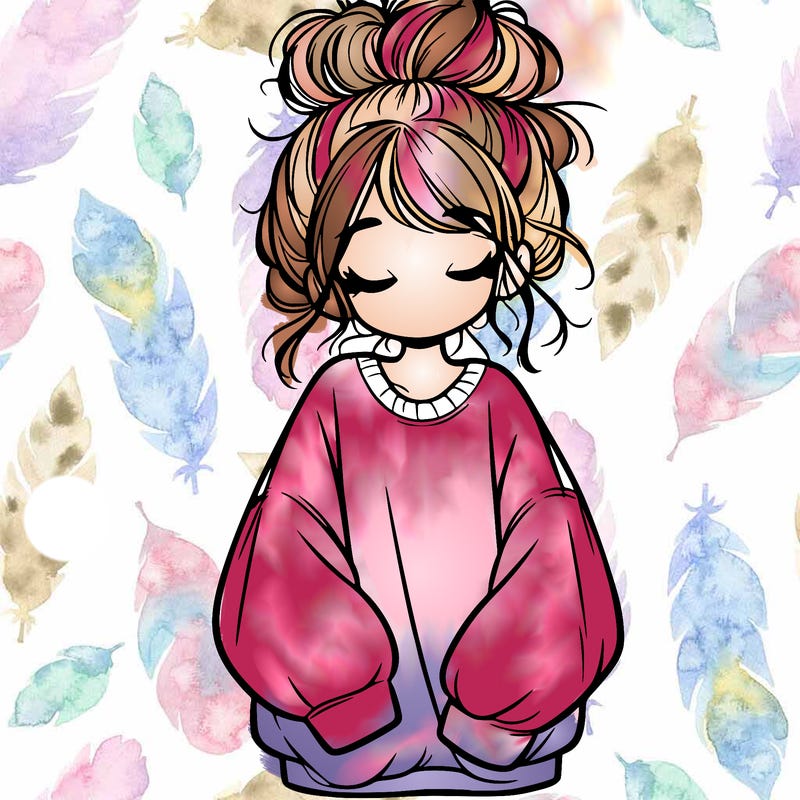 girl with baggy sweatshirt and messy bun