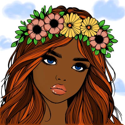 realistic girl with flowers crown