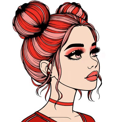 realistic girl with buns on the top of her head