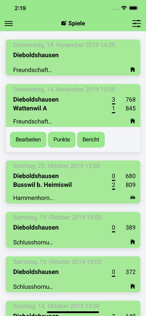 Hornussen - Eine Liste der Hornussen-Spielergebnisse und bevorstehenden Spiele innerhalb der mobilen Anwendung