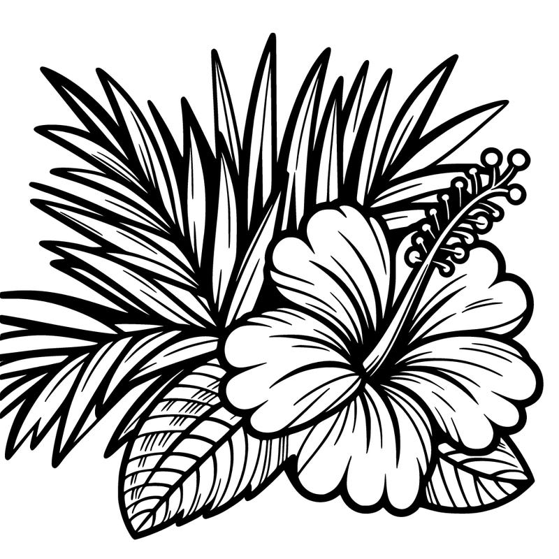 hibiscus flower with palm leaves