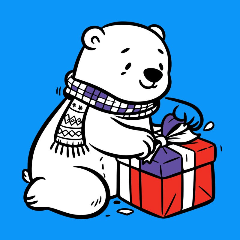 polar bear wrapping a present