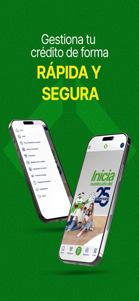 Instacredit - Telas do aplicativo móvel Instacredit mostrando recursos de gerenciamento de crédito e opções de menu em dois smartphones