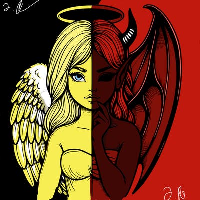 realistic angel half demon