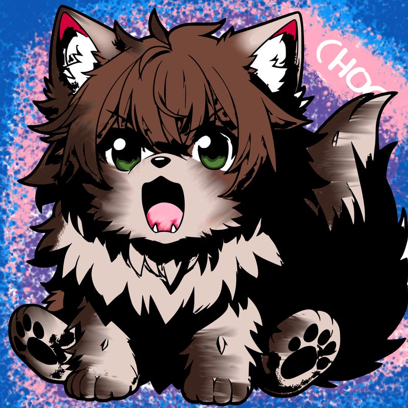 anime growling wolf pup with lots of fluff