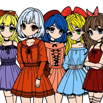 group of teen manga girls