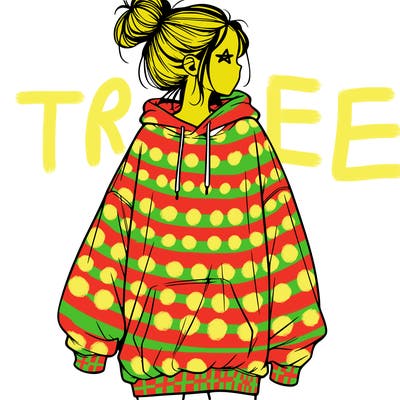 realistic girl with a oversized sweatshirt on and a bun