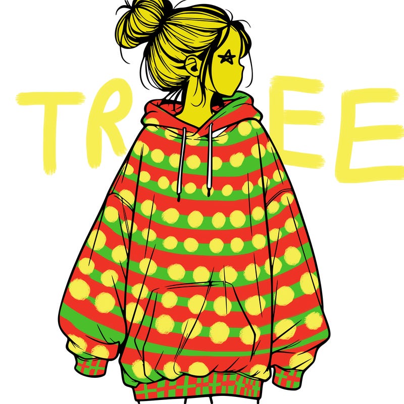 realistic girl with a oversized sweatshirt on and a bun