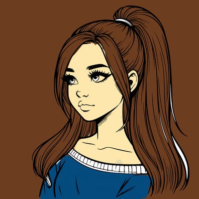 realistic girl with a high ponytail