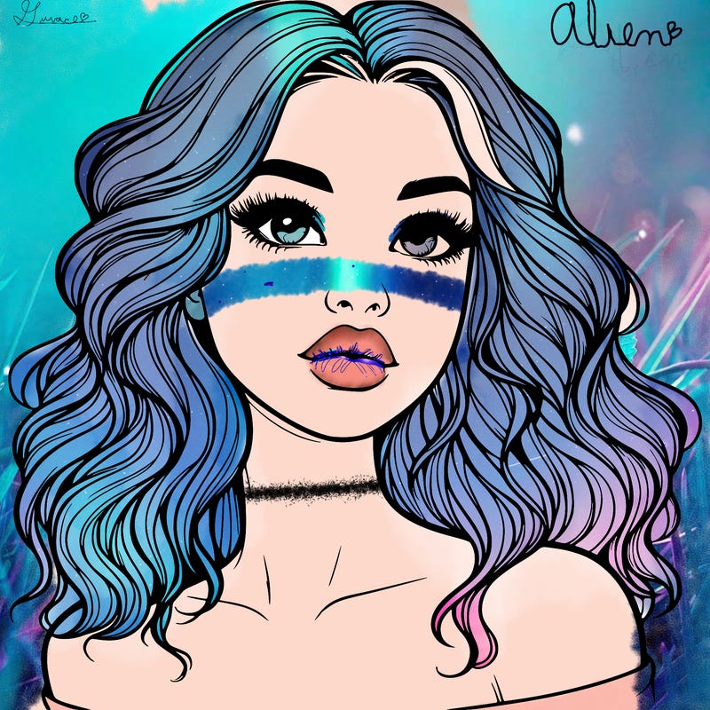 realistic girl with wavy hair and lips