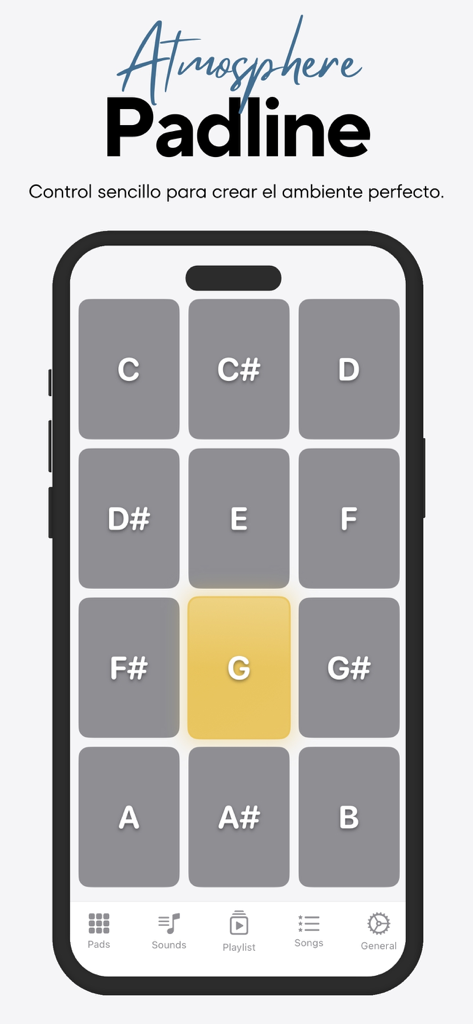 Padline - Padline app interface showing a grid of chromatic musical notes for ambient background pads.