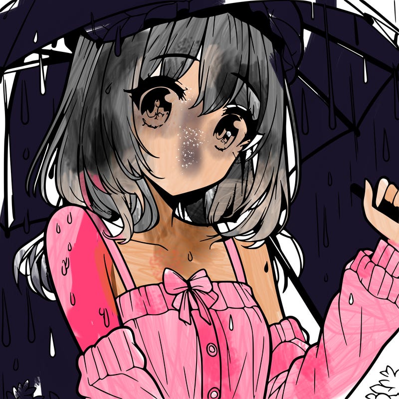 pretty anime girl in the rain