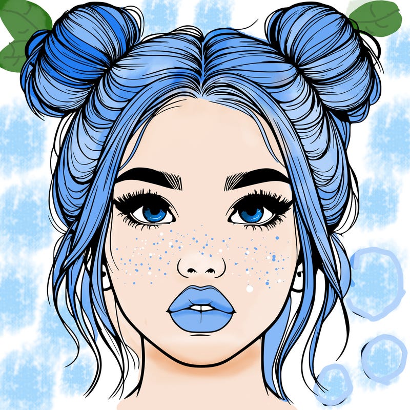 realistic girl with two buns on her hair and lips