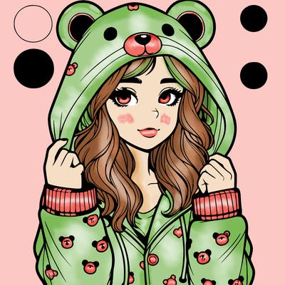 realistic girl in a animal pjs hoodie