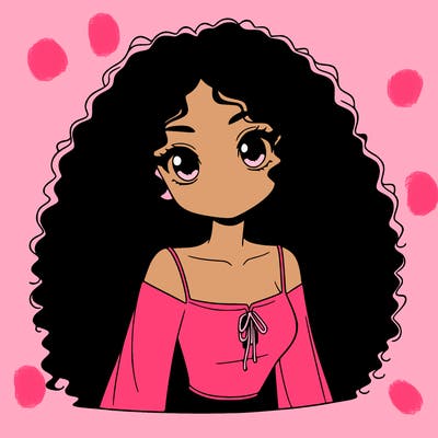 a black anime girl with long afro hair