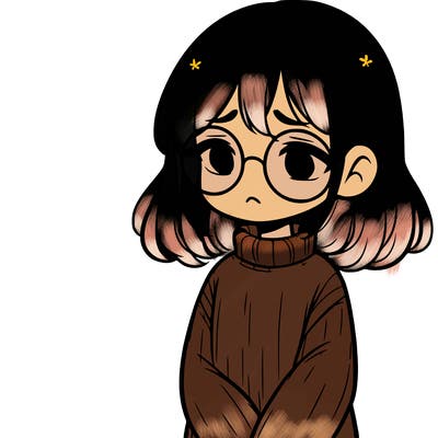 sad girl with glasses in a sweater