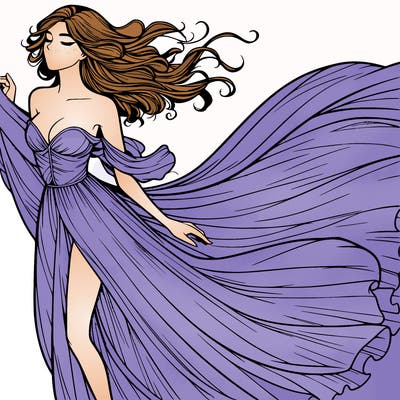 realistic woman in dress flowing the the wind