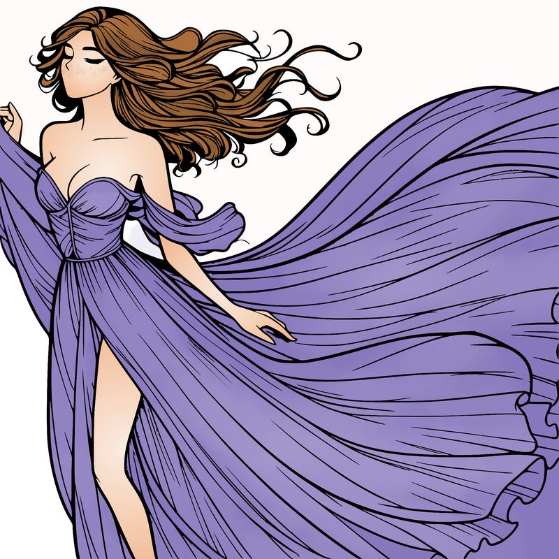 realistic woman in dress flowing the the wind