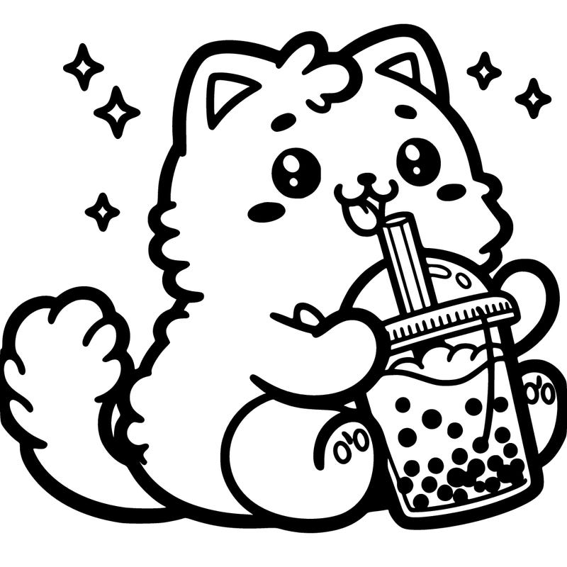 cat drinking boba