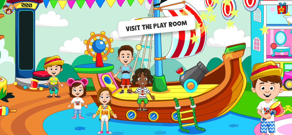 My Town : Hotel - Children playing on a toy pirate ship in the My Town Hotel playroom