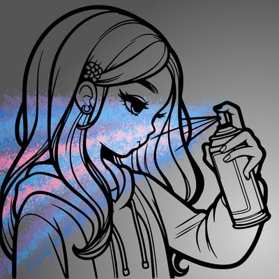 a realistic girl spray painting