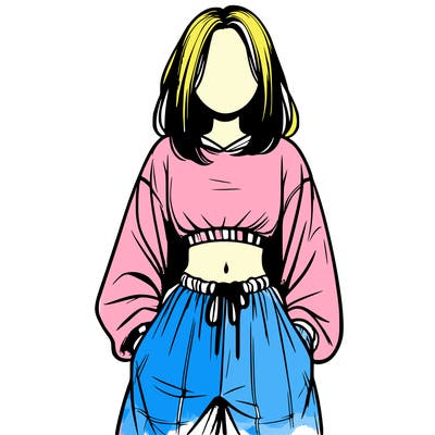 realistic girl faceless with baggy pants and a crop top
