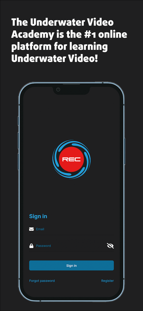 Underwater Video Academy - Pantalla de inicio de sesión de Underwater Video Academy