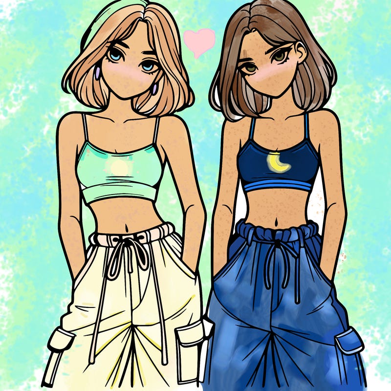 two girls with crop top with baggy pants