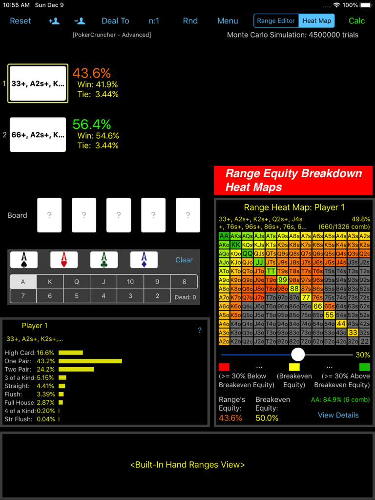 PokerCruncher for iPad - Adv - Advanced poker hand range and equity analysis on iPad