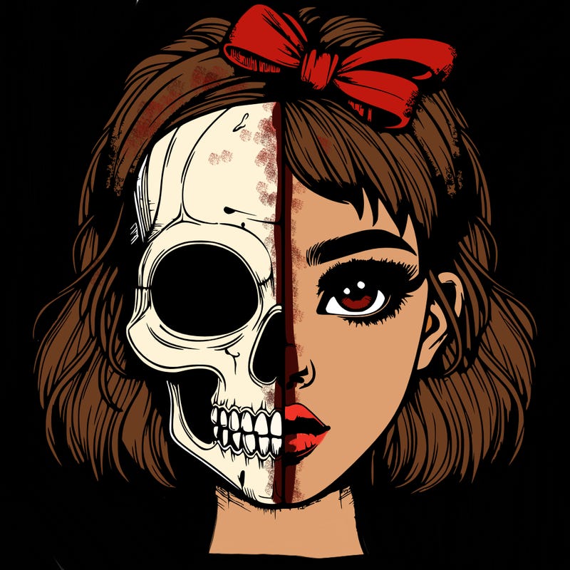 realistic girl with half skull mask