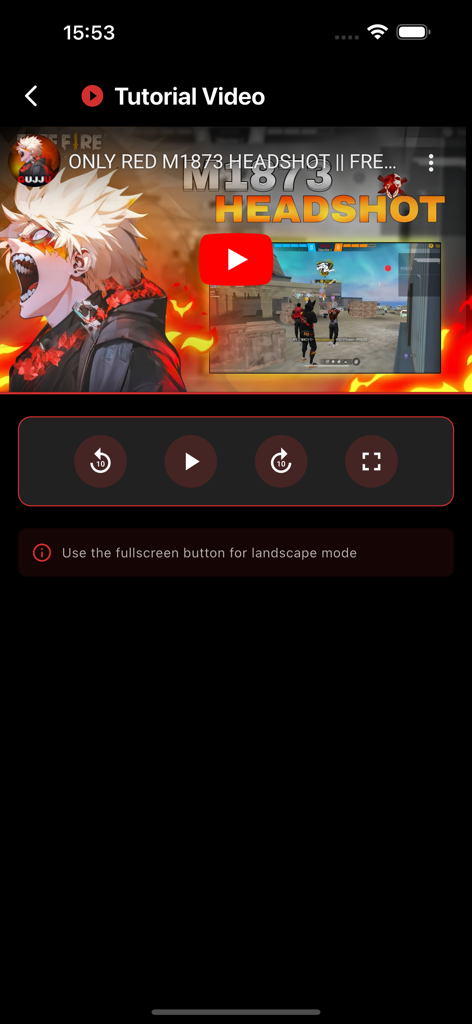 Tutorial video screen in the Only Red Settings app showing how to achieve headshots in mobile gaming.