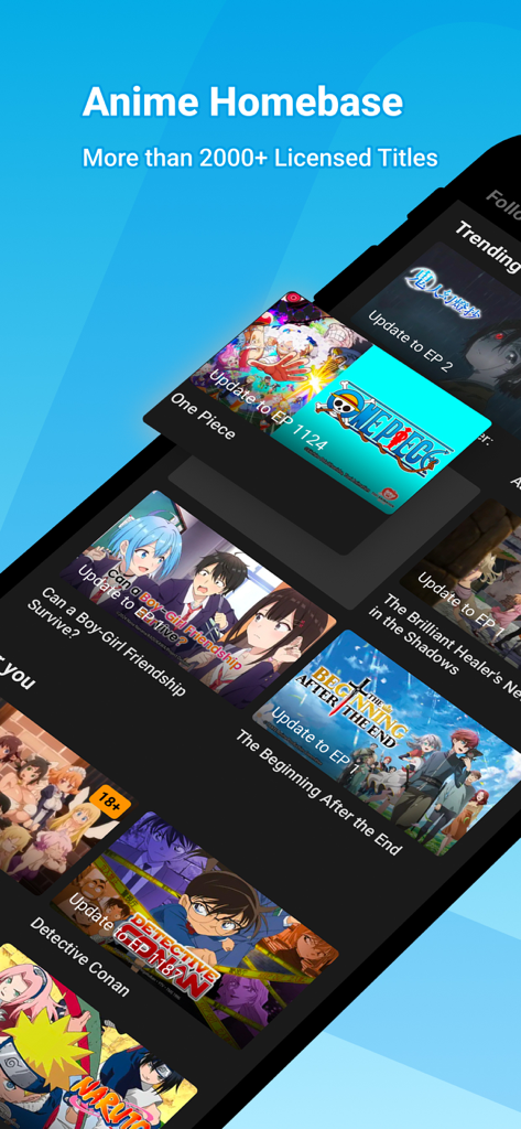 BiliBili -HD Anime, Videos - The BiliBili mobile app interface displaying a library of licensed anime titles including One Piece and Detective Conan
