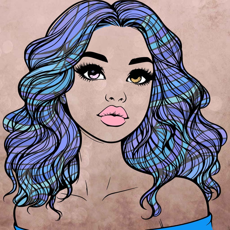 realistic girl with wavy hair and lips