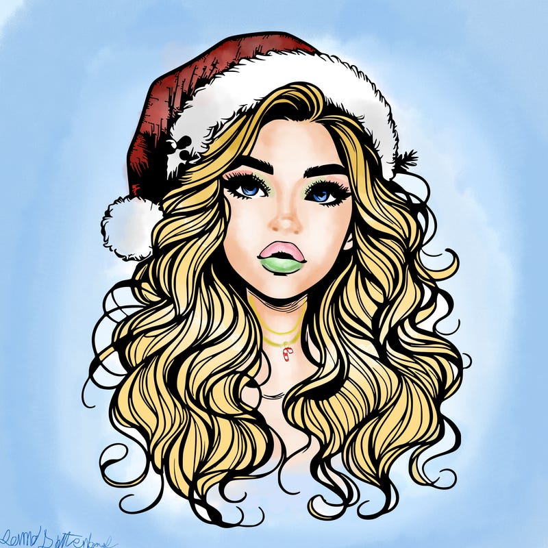 realistic christmas girl with wavy hair and lips