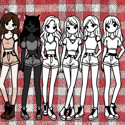 a group of girls wearing crop tops and shorts