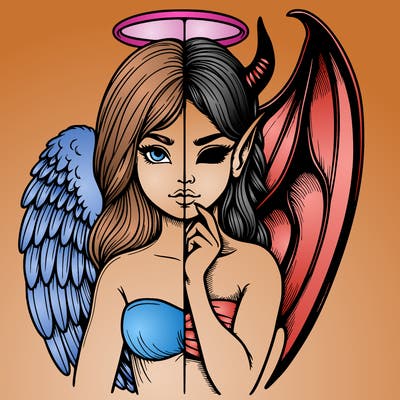 realistic angel half demon