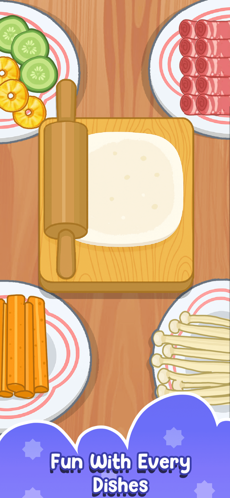 Vista superior de un rodillo sobre masa con platos de ingredientes frescos en un acogedor juego de cocina