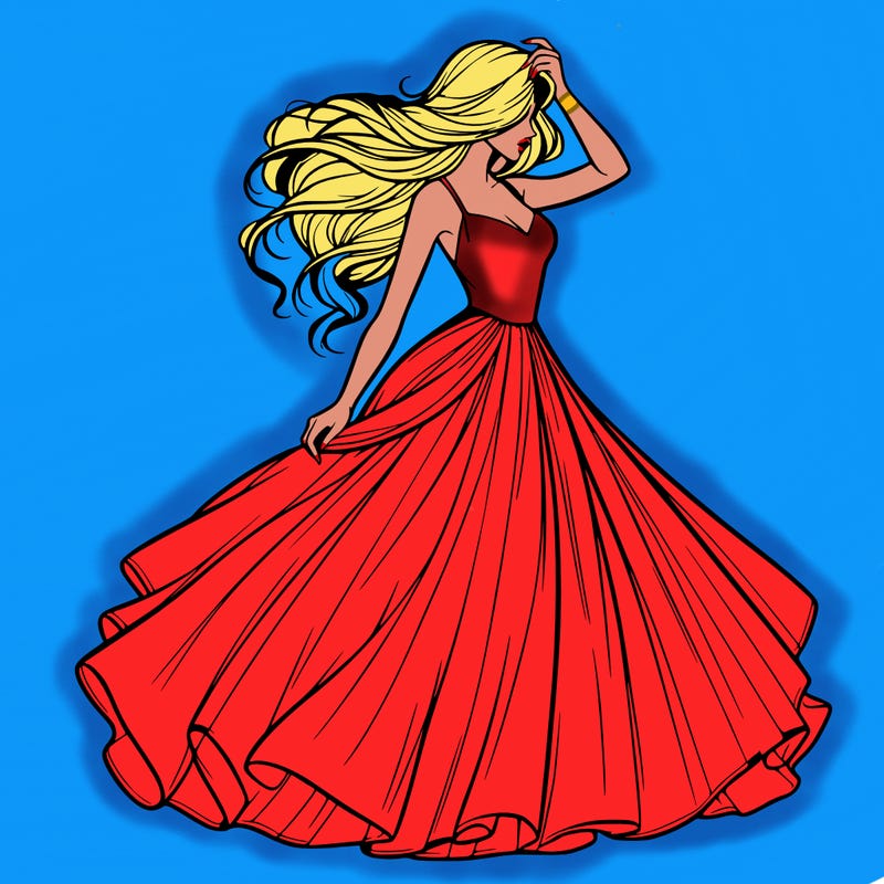 realistic woman with dress flowing in the wind
