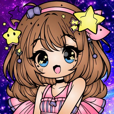 cute anime girl with star accessories