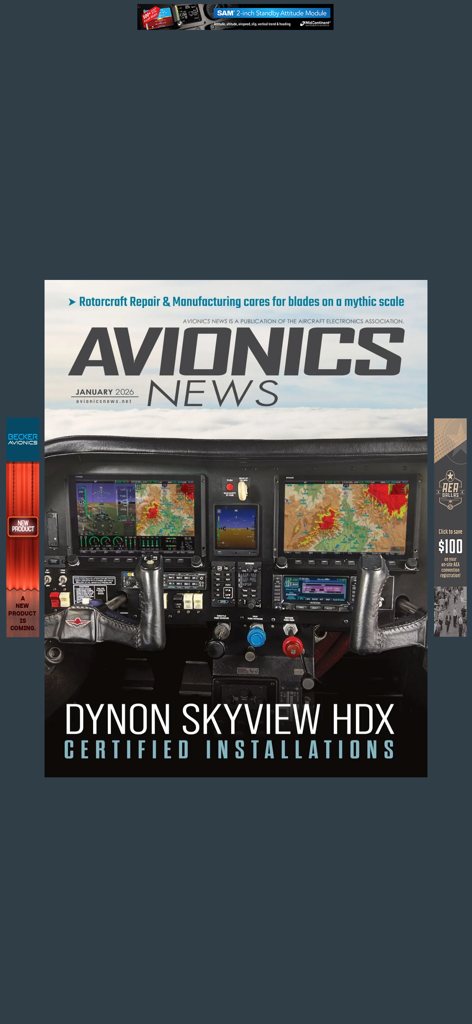 Portada de la edición de enero de 2026 de Avionics News Magazine con instalaciones Dynon SkyView HDX
