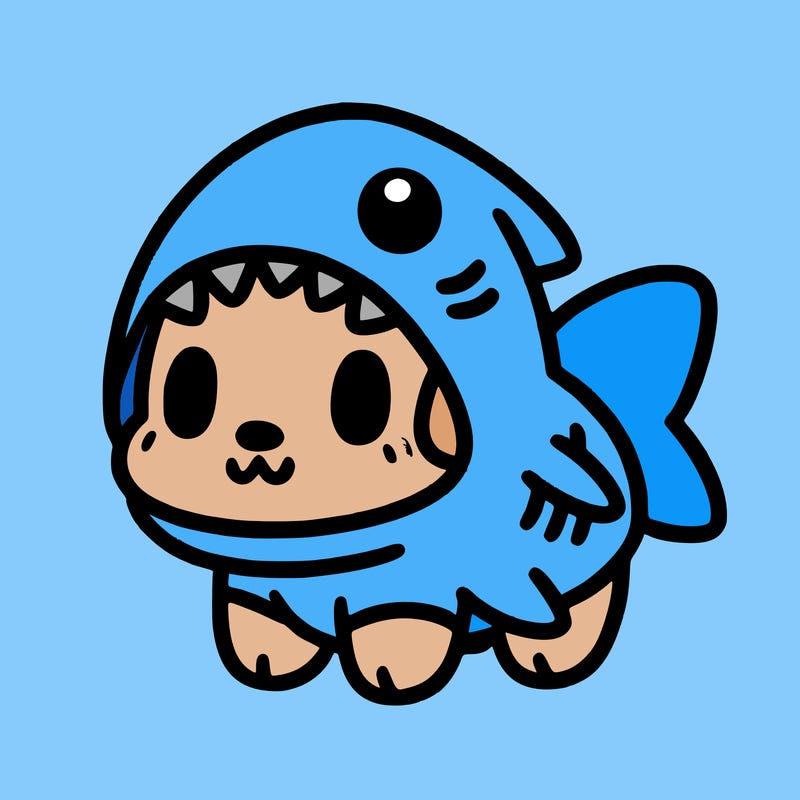 cute dog wearing a shark costume