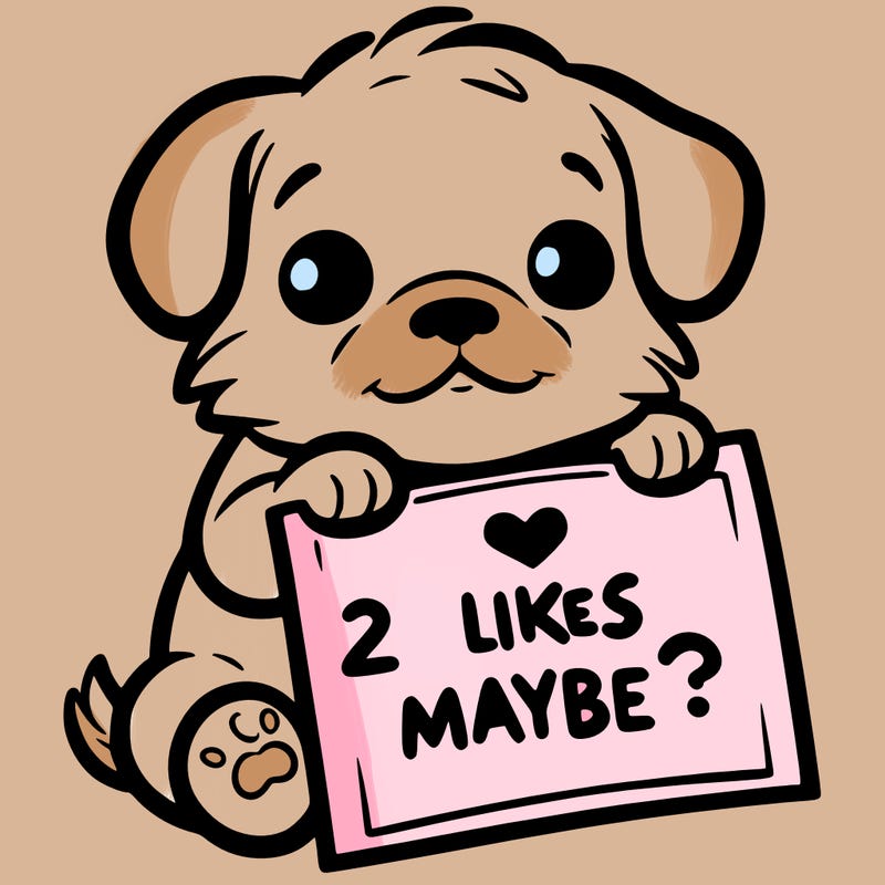 a puppy holding a sign that says 2 likes maybe?